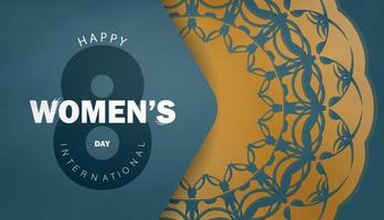 vakantie folder 8 maart Internationale vrouwen dag blauw kleur met winter goud patroon vector