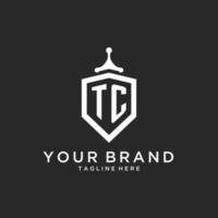 tc monogram logo eerste met schild bewaker vorm ontwerp vector