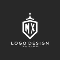 mx monogram logo eerste met schild bewaker vorm ontwerp vector