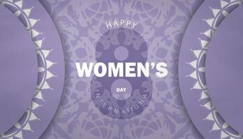 Internationale vrouwen dag Purper kleur folder sjabloon met wijnoogst wit patroon vector