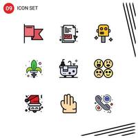 9 universeel gevulde lijn vlak kleur tekens symbolen van emoji's bad robot badkamer zwaard bewerkbare vector ontwerp elementen