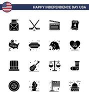 gelukkig onafhankelijkheid dag 4e juli reeks van 16 solide glyphs Amerikaans pictogram van kaart bruiloft Amerikaans liefde Verenigde Staten van Amerika bewerkbare Verenigde Staten van Amerika dag vector ontwerp elementen