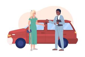 vrouw buying auto 2d vector geïsoleerd illustratie