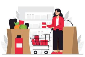 boodschappen doen kar concept illustratie vector