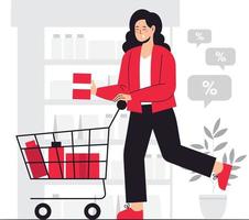 boodschappen doen kar concept illustratie vector