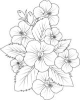 hibiscus bloem tekening, vector illustratie, boeket van Sharon bloemen hand getekend potlood schetsen kleur bladzijde en boek voor volwassenen geïsoleerd Aan wit achtergrond bloemen element tatoeëren.