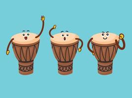 bruin traditioneel musical trommel reeks karakter mascotte vector illustratie verzameling geïsoleerd Aan blauw groen achtergrond. tekenfilm grappig vector kunst met gemakkelijk en vlak kunst stijl.
