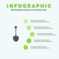 showel Schep gereedschap reparatie graven solide icoon infographics 5 stappen presentatie achtergrond vector