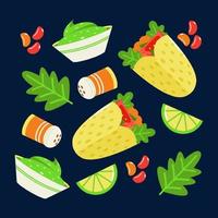 Mexicaans voedsel. burrito, rood Boon, avocado jam patroon vector