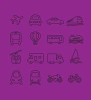 verzameling van vervoer pictogrammen voor reizen illustratie met beroerte patroon vector