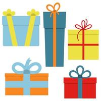 verzameling van vijf multi gekleurde geschenk dozen. vector illustratie