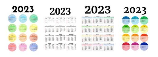 reeks van vier verticaal kalenders voor 2023 geïsoleerd Aan een wit achtergrond. zondag naar maandag, bedrijf sjabloon. vector illustratie
