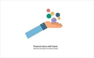 hand- met economie pictogrammen vol vector ontwerp, kleurrijk economie symbolen, investering, fonds, besparing, en betaling illustratie