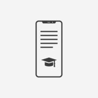 online onderwijs icoon vector geïsoleerd. telefoon met baret, hoed, pet symbool teken