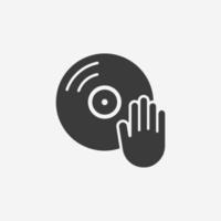 dj, hand, schijf, vinyl, muziek- icoon vector symbool teken