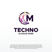 m eerste pixel technologie logo ontwerpen concept vector, netwerk internet digitaal draad logo vector