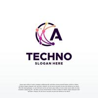 een eerste pixel technologie logo ontwerpen concept vector, netwerk internet digitaal draad logo vector