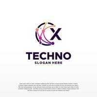 X eerste pixel technologie logo ontwerpen concept vector, netwerk internet digitaal draad logo vector