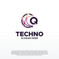 q eerste pixel technologie logo ontwerpen concept vector, netwerk internet digitaal draad logo vector