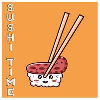 schattig illustratie van sushi en eetstokjes vector