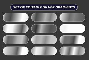 verzameling van zilver chroom metalen helling achtergronden, realistisch zilver structuur voor kader, lint, munt vector