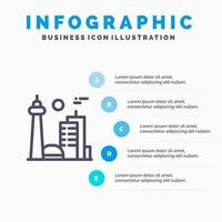 gebouw Canada stad beroemd stad Toronto lijn icoon met 5 stappen presentatie infographics achtergrond vector