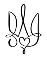 nationaal oekraïens symbool drietand icoon met hart liefde. vector hand- getrokken schoonschrift jas van armen van Oekraïne staat embleem zwart kleur illustratie vlak stijl beeld