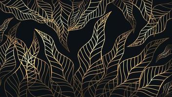 luxe goud en zwart achtergrond met planten. blad schets. minimaal kunst. vector kunst