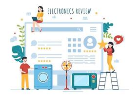 elektronica recensie met klant beoordeling kwaliteit van onderhoud of toepassing en voorzien terugkoppeling in vlak tekenfilm hand- getrokken Sjablonen illustratie vector