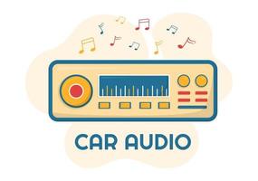 auto audio met luid sprekers, geluid systeem of muziek- auto- in vlak tekenfilm poster hand- getrokken Sjablonen illustratie vector