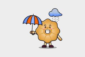 schattig tekenfilm koekjes in regen gebruik makend van een paraplu vector