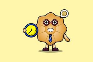 schattig tekenfilm koekjes karakter Holding klok vector