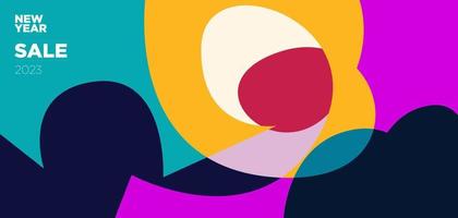 nieuw jaar uitverkoop 2023 ontwerp sjabloon met vloeistof meetkundig kleurrijk abstract vector