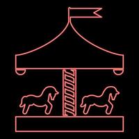 neon carrousel rotonde draaimolen wijnoogst draaimolen rood kleur vector illustratie beeld vlak stijl