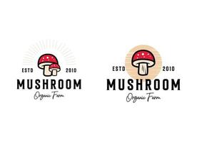 paddestoel boerderij logo wijnoogst vector illustratie ontwerp, champignon paddestoel logo ontwerp