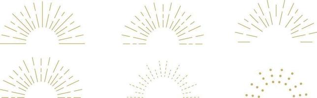 wijnoogst zonnestraal verzameling. barsten zon stralen. vuurwerk. logotype of belettering ontwerp element. radiaal zonsondergang balken. vector illustratie.
