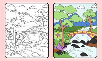leren kleur voor kinderen en elementair school. bergen en rivieren, bruggen. vector