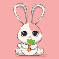 schattig konijn met wortel. tekenfilm vector icoon illustratie. dier sport icoon concept geïsoleerd premie vector. vlak tekenfilm stijl