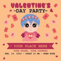 partij uitnodiging Valentijnsdag dag met schattig Cupido vector