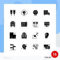 modern reeks van 16 solide glyphs pictogram van bus vrachtauto diagram levering schapen bewerkbare vector ontwerp elementen