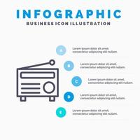 radio fm audio media lijn icoon met 5 stappen presentatie infographics achtergrond vector