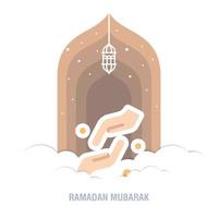 ramadan kareem islamitisch ontwerp wassende maan en moskeekoepel silhouet met arabisch patroon en kalligrafie vector