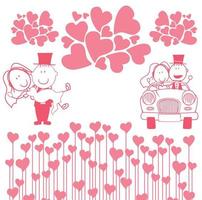 bruiloft meisje jongen dans auto harten roze liefde genezen gelukkig viering vector