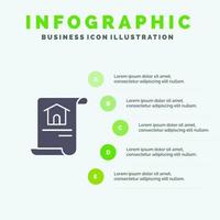 bouw document huis gebouw solide icoon infographics 5 stappen presentatie achtergrond vector