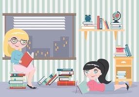 Bookworm Girls Met Veel Boeken Vector