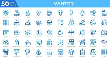 winter pictogrammen in gekleurde lijn stijl. sneeuwvlok, thee, trui. gekleurde schets pictogrammen verzameling. vakantie symbool. vector illustratie