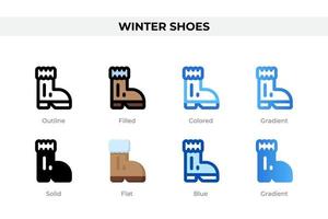 winter schoenen pictogrammen in verschillend stijl. winter schoenen pictogrammen set. vakantie symbool. verschillend stijl pictogrammen set. vector illustratie