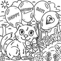 gelukkig moeders dag kat en ballonnen kleur bladzijde vector