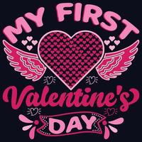 mijn eerste Valentijnsdag dag, t-shirt ontwerp, typografie ontwerp vrij vector, Cupido ontwerp vector