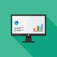 analytisch informatie Aan computer scherm vlak illustratie, Onderzoek beheer, marketing, vector illustratie.